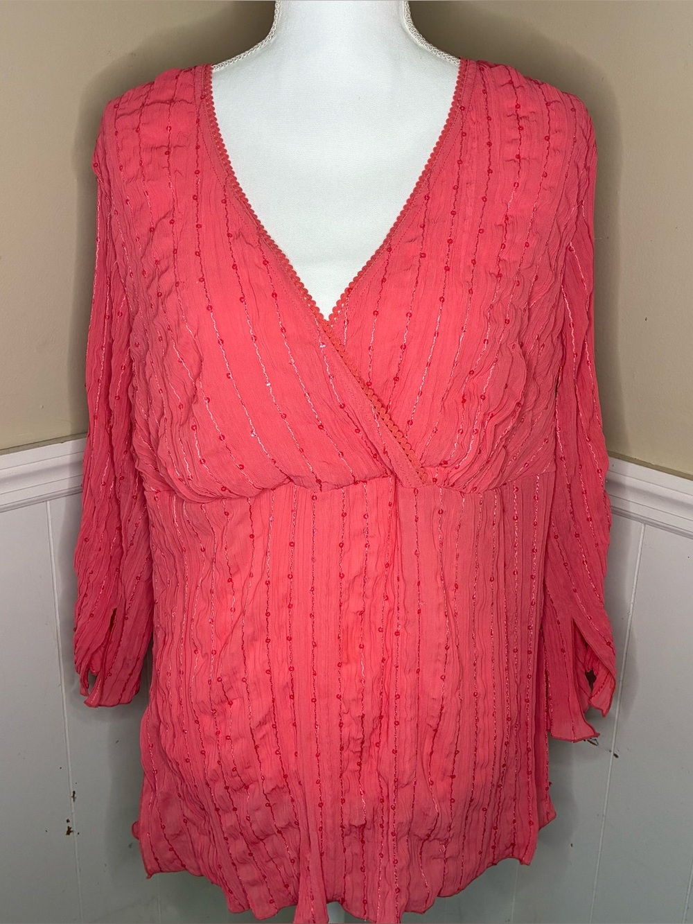 Cato Y2K Coral Pink Boho Bell Sleeve Top Size 18/20W